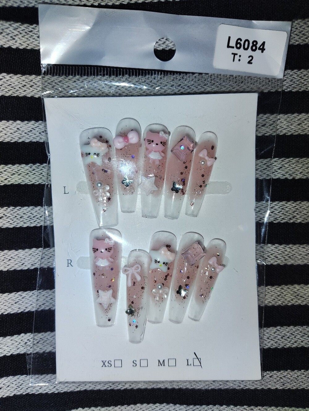 Pink Glitter 3D Bow Press-On Nails. Handcrafted Size Large.